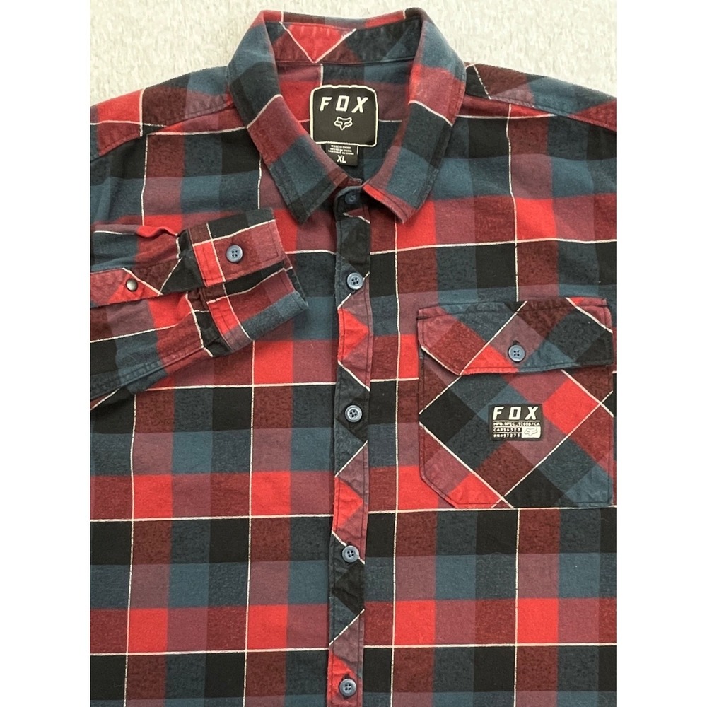 FOX Shirt Mens XL Plaid Cotton‎ Blend Stretch Pocket Button Up Long Sleeve